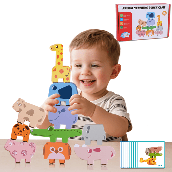 QXQ Montessori Toys for 1 2 3 4 Year Old Boys Girls, 10 Pack Wooden Animal Blocks Sorting & Stacking Education Toddler Puzzles Toys, Toddler Toys Age 2-4 Year Old Girl Boy Birthday Gifts