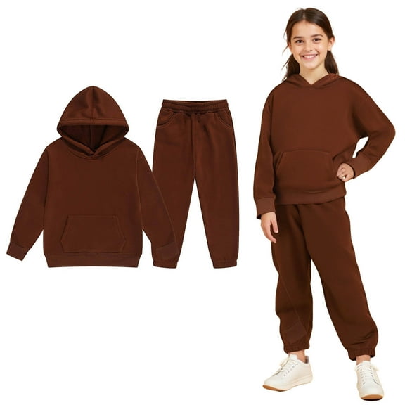 Toddler Tracksuit Athletic Sweatsuits Sets 2 Piece Long Sleeve Coffee Tracksuit Pullover Hoodie Jogging Pants Warm Fall Winter Clothes Toddler Girls Clothes 2-3 Years