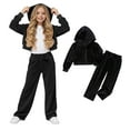 thumbnail image 1 of Toddler Tracksuit Black Velour Tracksuit Zip Up Cropped Hoodies and Sweatpants Sets Girls Fall Outfits 3-4 Years, 1 of 4