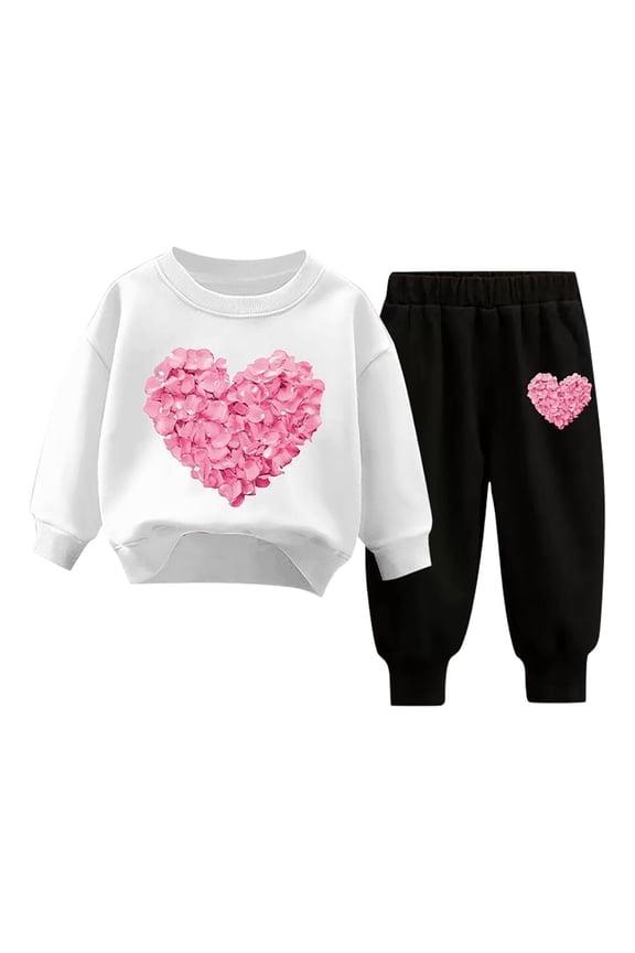 Toddler Tracksuit Girl 3t Two Piece Fall Spring Outfit Winter Wear Sweatpants and Tops for Toddlers Sweat Suits, White, 4 Years