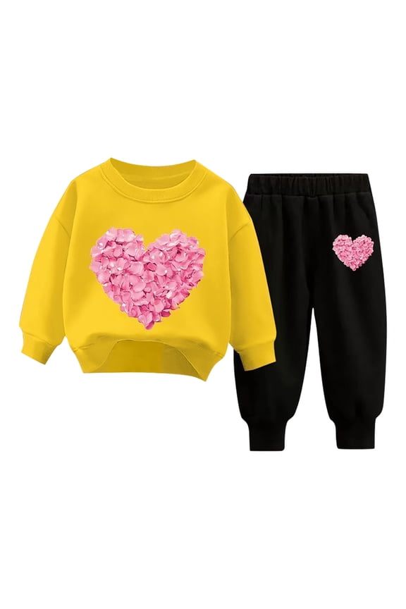 Toddler Tracksuit Girl 3t Two Piece Fall Spring Outfit Winter Wear Sweatpants and Tops for Toddlers Sweat Suits, Yellow, 4 Years