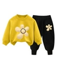 thumbnail image 1 of Toddler Tracksuit Girl 4T 2 Piece Fall Casual Loose Outfits Cute Print Crewneck Sweatshirt Joggers Sweatpants 3-9T, Yellow, 5 Years, 1 of 6