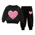 thumbnail image 1 of Toddler Tracksuit Girl 4T 2 Piece Fall Casual Loose Outfits Cute Print Crewneck Sweatshirt Joggers Sweatpants, Black, 8 Years, 1 of 8