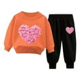 thumbnail image 1 of Toddler Tracksuit Girl 4T 2 Piece Fall Casual Loose Outfits Cute Print Crewneck Sweatshirt Joggers Sweatpants, Orange, 4 Years, 1 of 7