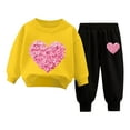 thumbnail image 1 of Toddler Tracksuit Girl 4T 2 Piece Fall Casual Loose Outfits Cute Print Crewneck Sweatshirt Joggers Sweatpants, Yellow, 2 Years, 1 of 8