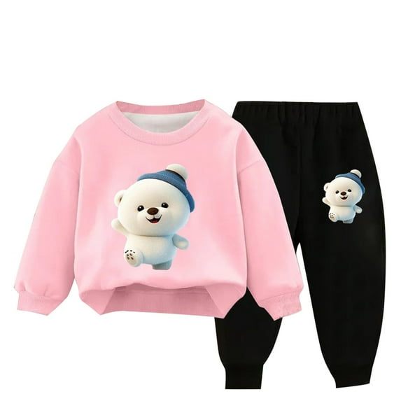 Toddler Tracksuit Girl 4T 2PCS Fall Loungewear Outfits Animal Cute Print Crewneck Sweatshirt Joggers Sweatpants 3-9T, Pink, 5 Years