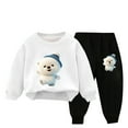 thumbnail image 1 of Toddler Tracksuit Girl 4T 2PCS Fall Loungewear Outfits Animal Cute Print Crewneck Sweatshirt Joggers Sweatpants 3-9T, White, 6 Years, 1 of 3