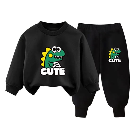 Toddler Tracksuit Girl 4T 2PCS Fall Loungewear Outfits Cute Print Crewneck Long Sleeve Sweatshirt Joggers Pants 3-9T, Black, 4 Years