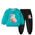 thumbnail image 1 of Toddler Tracksuit Girl 4T 2PCS Fall Loungewear Outfits Rabbit Cute Print Crewneck Sweatshirt Joggers Sweatpants 3-9T, Sky Blue, 3 Years, 1 of 3