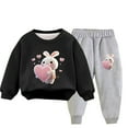 thumbnail image 1 of Toddler Tracksuit Girl 4T 2PCS Fall Loungewear Outfits Rabbit Cute Print Crewneck Sweatshirt Joggers Sweatpants 3-9T, White, 8 Years, 1 of 3