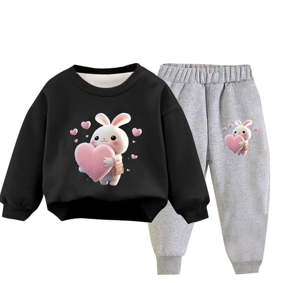 Toddler Tracksuit Girl 4T 2PCS Fall Loungewear Outfits Rabbit Cute Print Crewneck Sweatshirt Joggers Sweatpants 3-9T, White, 8 Years