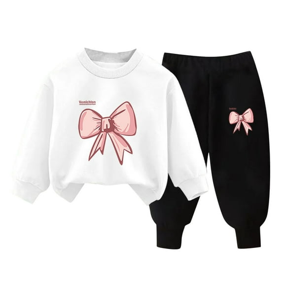 Toddler Tracksuit Girl 4T Cute Graphic Sweatsuits Crewneck Sweatshirt Joggers Sweatpants 2 Piece Fall Casual Outfits, White, 5 Years