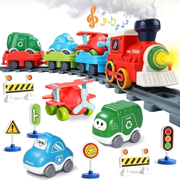 Electric Kids Train Set Toyfor Toddlers with Steam, Lights & Music