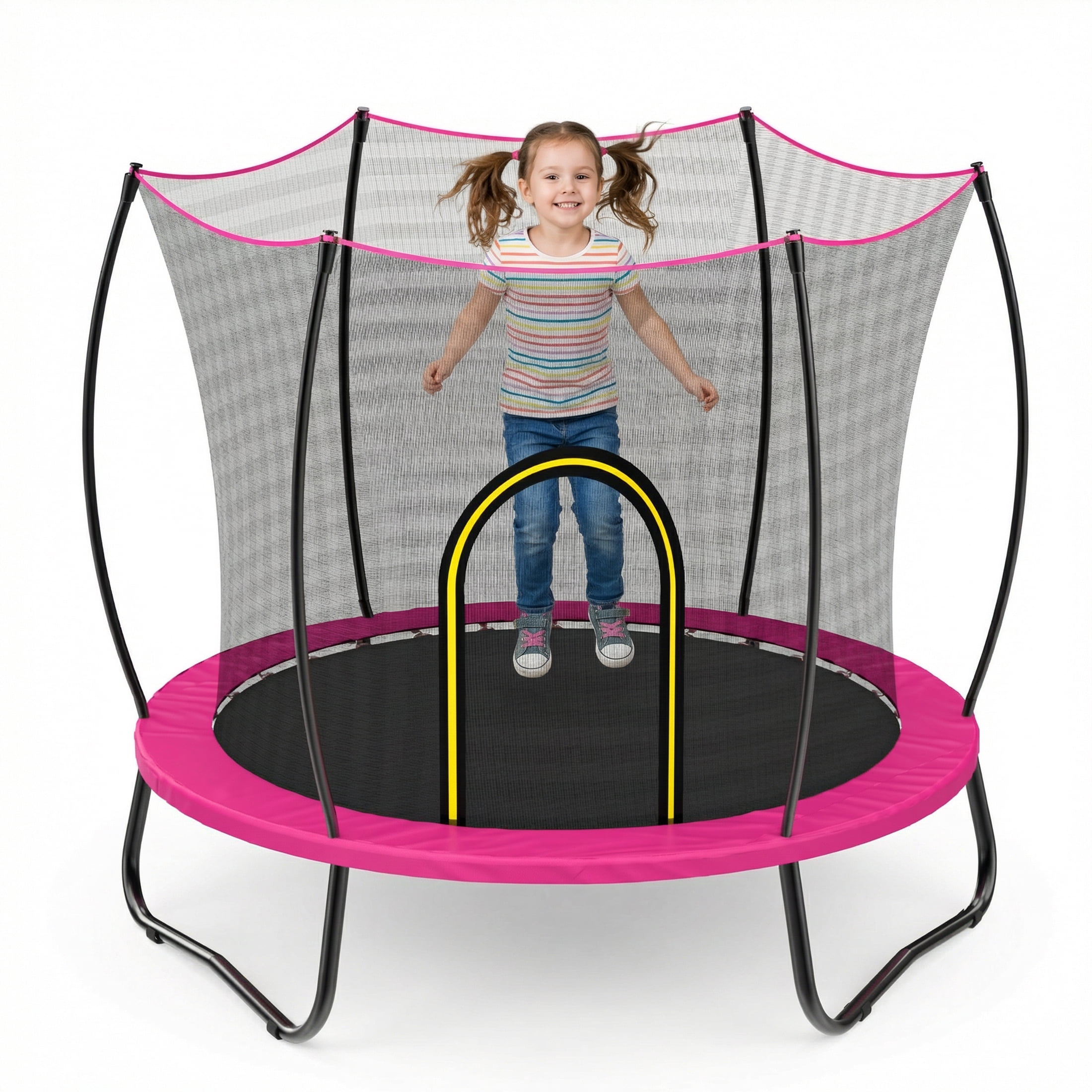 Toddler Trampoline with Basketball Hoop, 60" Indoor Trampoline for Kids, Kids Trampoline with Enclosure Net, Rectangle Trampoline with Handle, Small Trampoline for Indoor Outdoor, Mini Trampoline