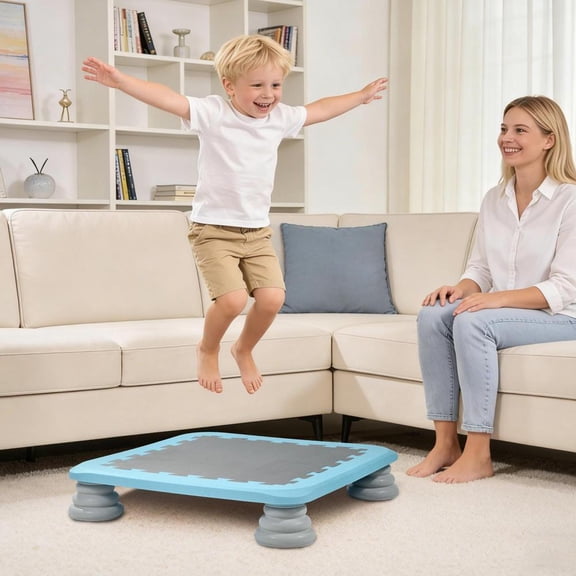 Toddler Trampoline for Children, 25 in Sensory Bouncing Board with Stable Non-Slip Base, Recreational Rebounder for Indoor Outdoor Use, Stability Jump Training for Boys Girls Ages 3+, Blue