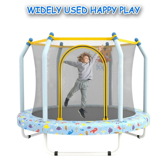 Toddler Trampoline with Safety Enclosure Net, Segmart Mini Trampoline with Cartoon Basketball Hoop, Recreational Trampoline with No-Gap Safe Design, Birthday Gifts for Boys & Girls