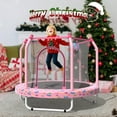 thumbnail image 1 of Toddler Trampoline with Net, 55’’ Round Kids Mini Trampoline for Indoor Outdoor Play, Small Trampoline for Baby with Basketball Hoop Kit, Pink, 1 of 6