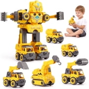 Zacro Robot Construction Vehicles Set, 5 in 1 Detachable Construction Transform Vehicles Set, DIY Assembly STEM Building Car Playset for Toddlers Kids Boys Gifts Age 3 4 5 6 7