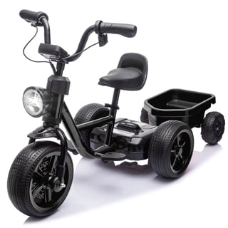 12V Kids Ride On Electric Tricycle with Detachable Cargo Trailer, Toddler Electric Bike with LED Headlight, Bluetooth Music, Adjustable Seat, EVA Wheels for Ages 2-5, Black