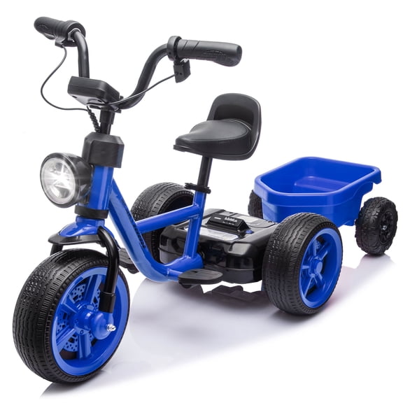 Toddler Tricycle with Wagon, Pedal Powered Ride On Tractor Toy with Light for Boys and Girls