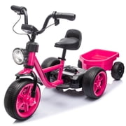 12V Kids Ride On Electric Tricycle with Detachable Cargo Trailer, Toddler Electric Bike with LED Headlight, Bluetooth Music, Adjustable Seat, EVA Wheels for Ages 2-5, Pink