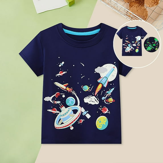 Toddler Tshirt Funny Space Rocketship Print Casual Summer T Shirts Graphic Tshirts for Boys 2-3 Years