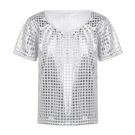Toddler Tshirt Toddler Girls Boys Casual Sequin Glitter Party Carnival Gown Short Sleeves Vest Top Comfort Colors Tshirt(Color:Silver,Size:4-5 Years)