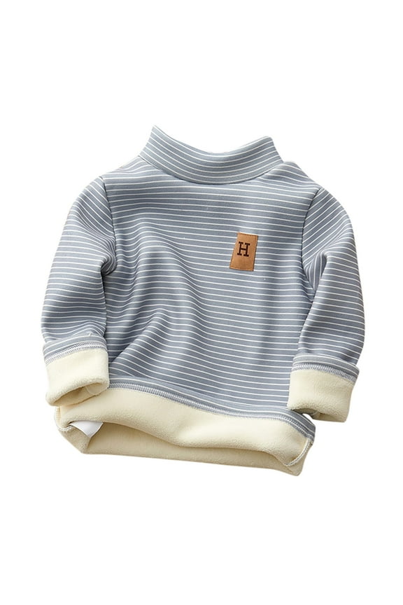 Toddler Tshirt Toddler Kids Baby Boys Girls Thick Lined Striped Shirts High Collar Soft Tops T Shirt Unisex Pullover Winter Warm Sweatshirt Comfort Colors Tshirt(Color:Blue,Size:2-3 Years)