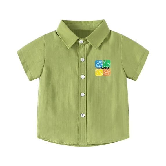 Toddler Tshirts Boys 5t Button Down Short Sleeve Tee for Toddler Cartoon Dinosaur Print Comfortable Preppy Tops Boys' Tops, Tees & Shirts Green,5-6 Years