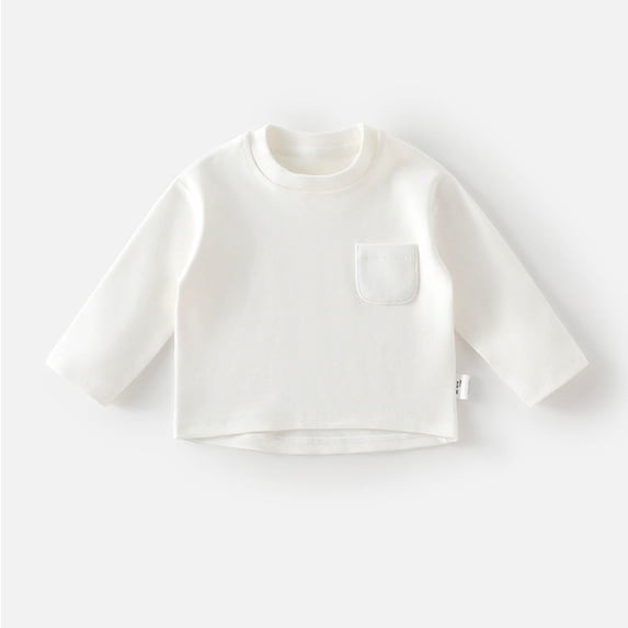 Toddler T Shirts for Girls with Pocket White Long Sleeve Tshirt Girls Basic Crewneck Tops Fall Clothes Shirts for Kids Girls 2-3 Years