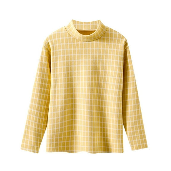 Toddler Turtleneck Shirt Long Sleeve Plaid Prints Sweatshirts for Girls Casual Comfortable Blouse Spring Autumn Clothes Z04-Yellow 6-7 Years
