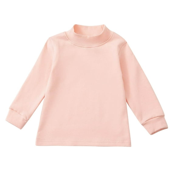 Toddler Turtleneck Shirt Long Sleeve Solid Color Sweatshirts for Girls Casual Comfortable Blouse Spring Autumn Clothes Z01-Light Pink 3-4 Years
