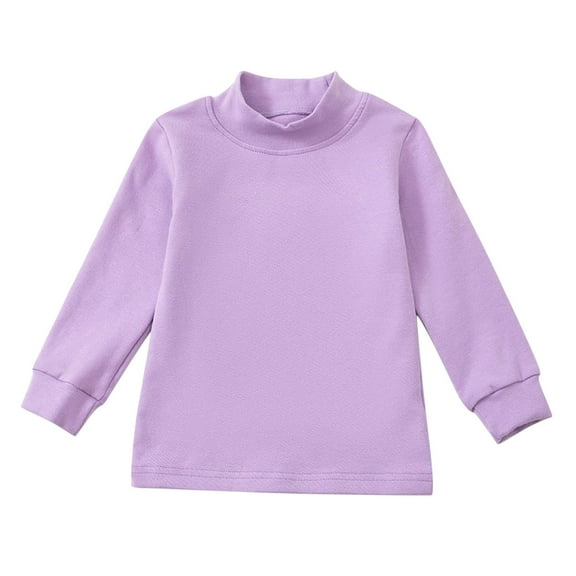 Toddler Turtleneck Shirt Long Sleeve Solid Color Sweatshirts for Girls Casual Comfortable Blouse Spring Autumn Clothes Z01-Purple 7-8 Years
