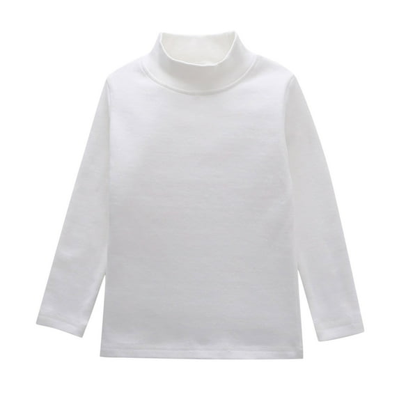 Toddler Turtleneck Shirt Long Sleeve Solid Color Sweatshirts for Girls Casual Comfortable Blouse Spring Autumn Clothes Z02-White 7-8 Years