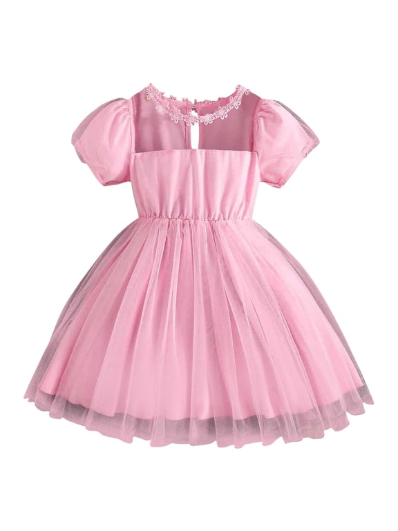 Toddler Tutu Dress Little Girls Irregular Tulle Princess Birthday Party Formal Dresses Pink 6-7 Years