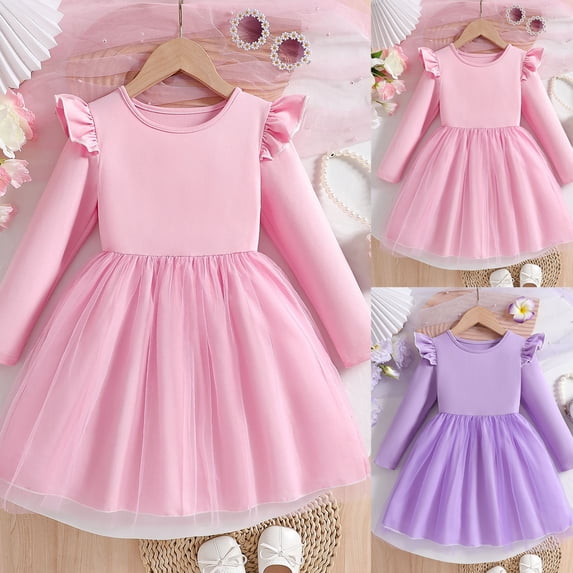 Toddler Tutu Dress Long Sleeve Toddler Tutu Dress Tulle Puff Long Sleeve Square Neck Smocked Fall Winter Formal Party Birthday Dresses