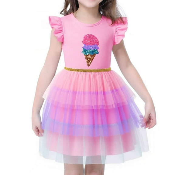 Girls Tulle Dress Toddler Ice Cream Sequin Summer Birthday Party Desses 2-3 Years