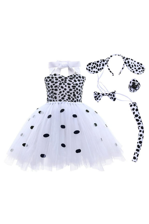 Toddler Tutu Outfit Girls Dress up Clothes Dalmatian Set Dog Ears Headband Bowtie Tail Tutu for Kids Girls Boys Party