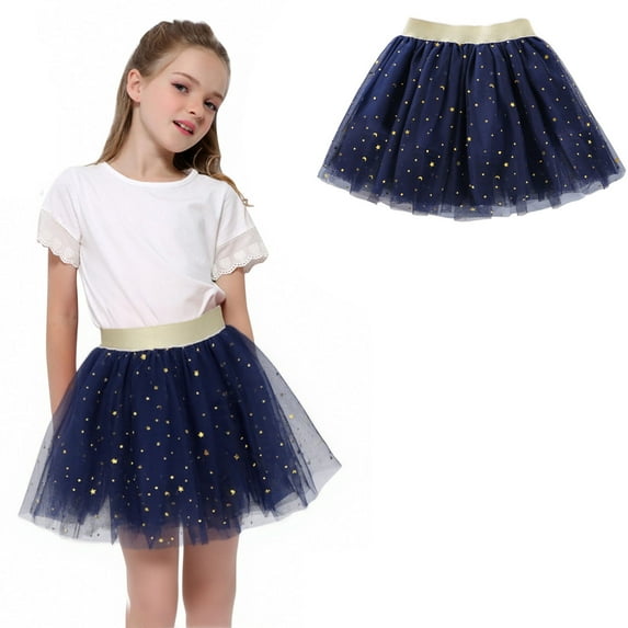 Toddler Tutu Skirt Layered Navy Tutu Girls Sequin Skirt Elastic Waist Tulle Ballet Skirts Girls Party Dress 12-24 Months
