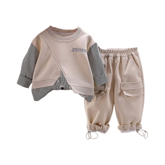Toddler Two Piece Outfit Long Sleeve Top and Elastic Waist Pants Set with Patchwork Design for Boys Girls Daily Wear