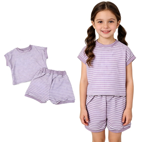 Toddler Two Piece Set for Girls Short Sleeve Striped T Shirt Top and Shorts Sets Girl Summer Clothes for Toddler Girls 3-4 Years