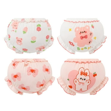 Toddler Underwear 2-3 Years Kids Baby Underpants Cute Print Shorts Ruffled 4Pcs Comfortable Stretchy Breathable Lightweight Delicate Daily Boxer Briefs