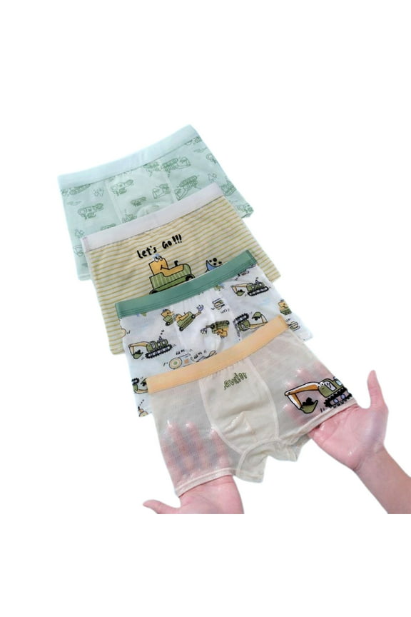Toddler Underwear 4 Pack Ice Silk Thin Soft Breathable Cute Cartoon Print Trunks with Elastic Waistband Lightweight Comfortable Sky Blue1 Boys Boxers Sizes 5-7