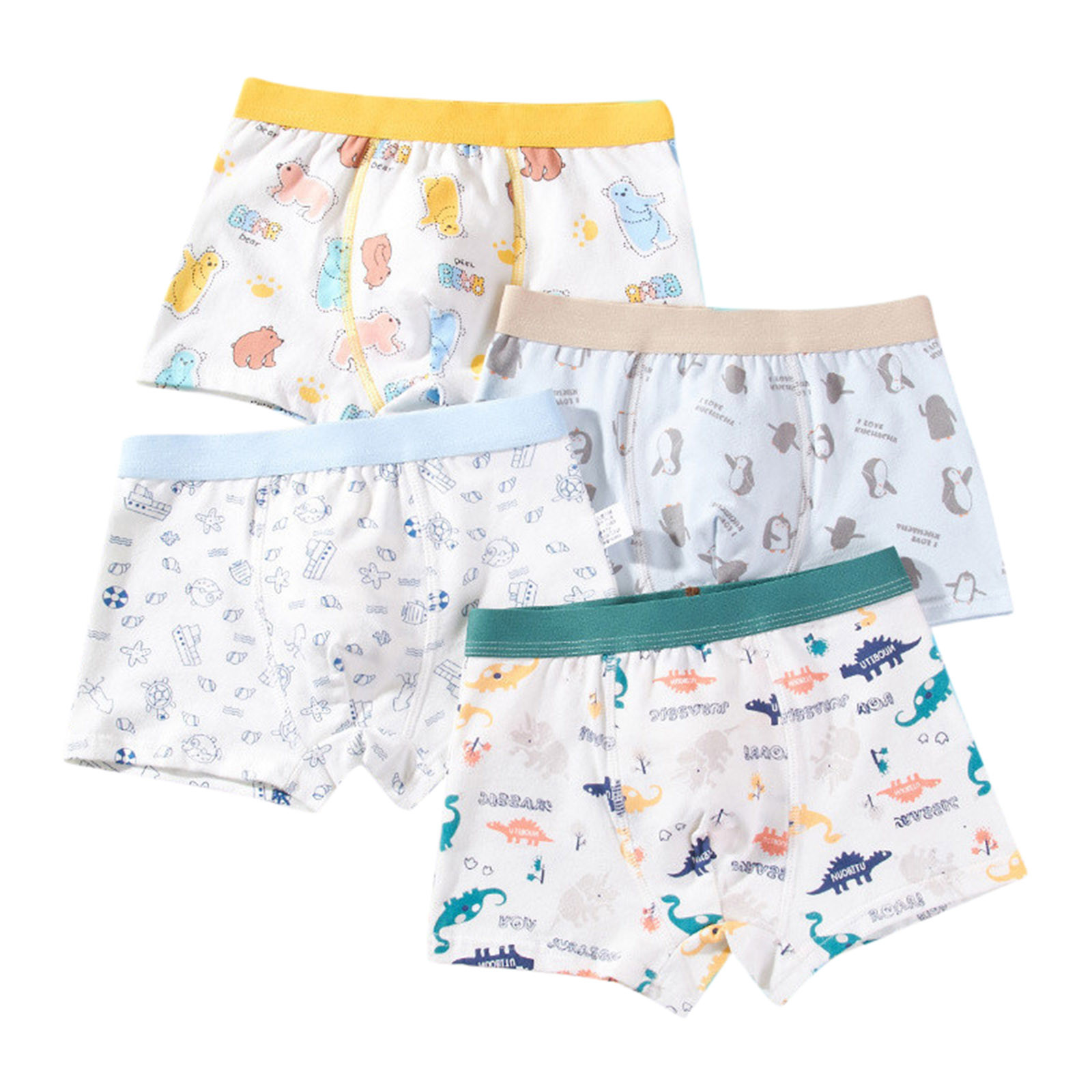 Toddler Underwear 4Pcs Big Kids Panties Children Cartoon Shorts Pants Combo Set White Boys Boxer Briefs 2-3 Years
