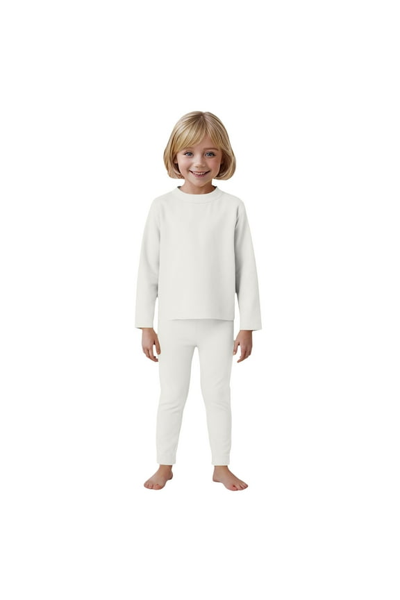 Toddler Underwear Girls 4T Boys Long Sleeve Thermal Shirts Kids Thermal Set Toddler Thermal Underwear Fleece Lined Toddler Thermal Set Base Layer Long Johns for Boys Girls White 6-7 Years