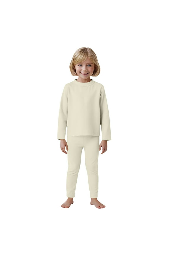 Toddler Underwear Girls 4T Boys Undershirts Thermal Underwear for Kids Toddler Winter Base Layer Long Johns Sets for Girls Boys Fleece Lined Toddler Thermal Set Beige 3-4 Years