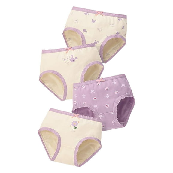 Toddler Underwear Girls Size 1-2 Years Kids Baby Under Cute Cartoon Print Ruffled 4Pcs Adorable Colorful Lightweight Delicate Purple Panties