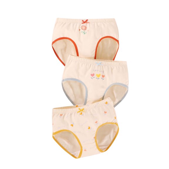 Toddler Underwear Girls Size 4-5 Years Kids Children Cute Print Set 3Pcs Adorable Colorful Lightweight Delicate Yellow Panty