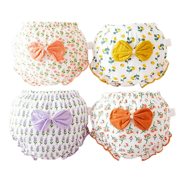Toddler Underwear Kids Cute Print Bowknot Underwear Shorts Cotton Ruffled Briefs Trunks 4Pcs Toddler Panties White 3 Years-4 Years
