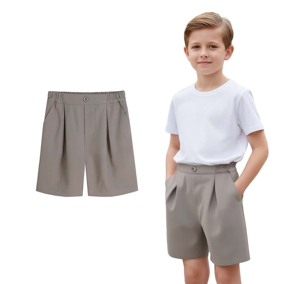 Toddler Uniform Shorts for Boys Lightweight Elastic Waist Straight Leg Boys Khaki Uniform Pants with Pockets Summer Boys' Shorts 1-2 Years